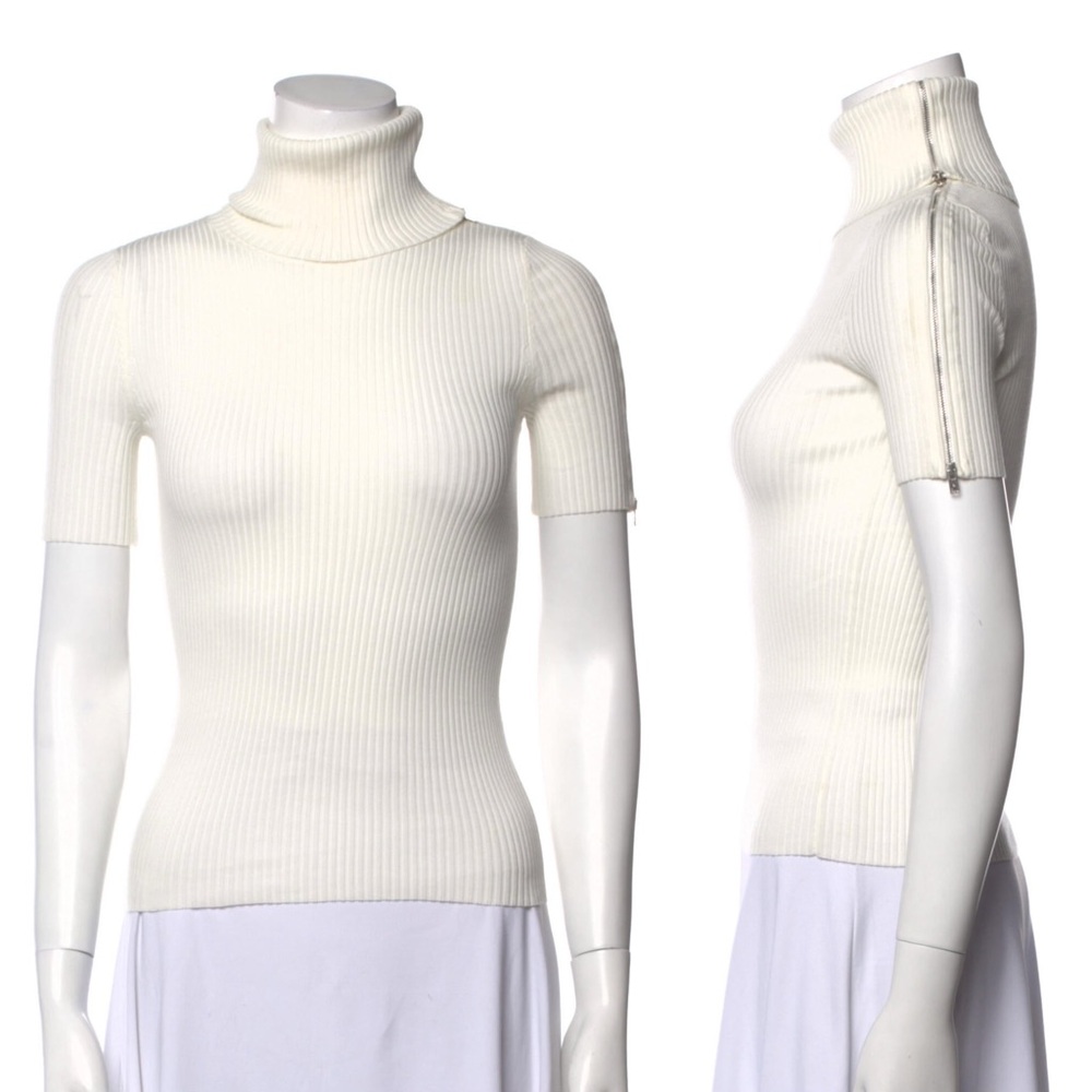 Alexander Wang Turtleneck Short Sleeve Knit Zipper Top